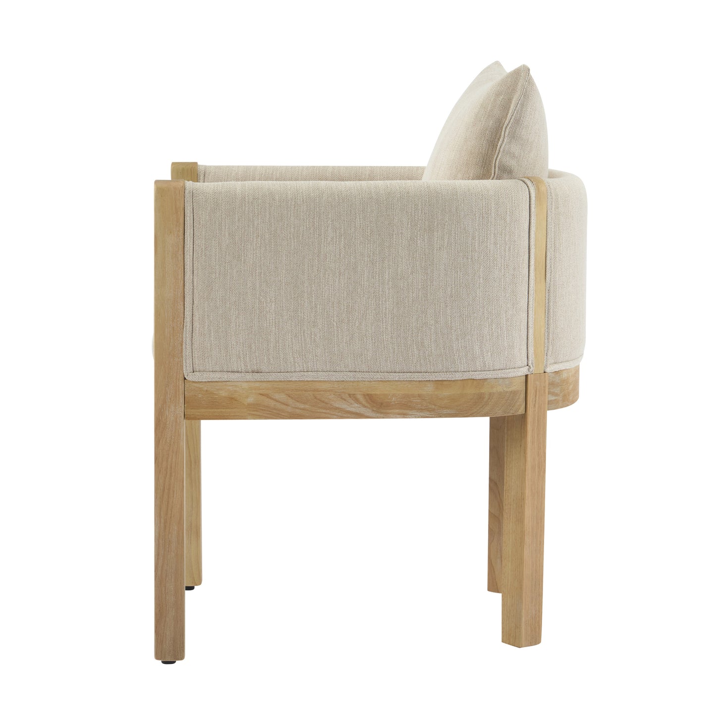 Linen Upholstered Armchair with Natural Rubber Wood Legs in Beige (Set of 2) image 7