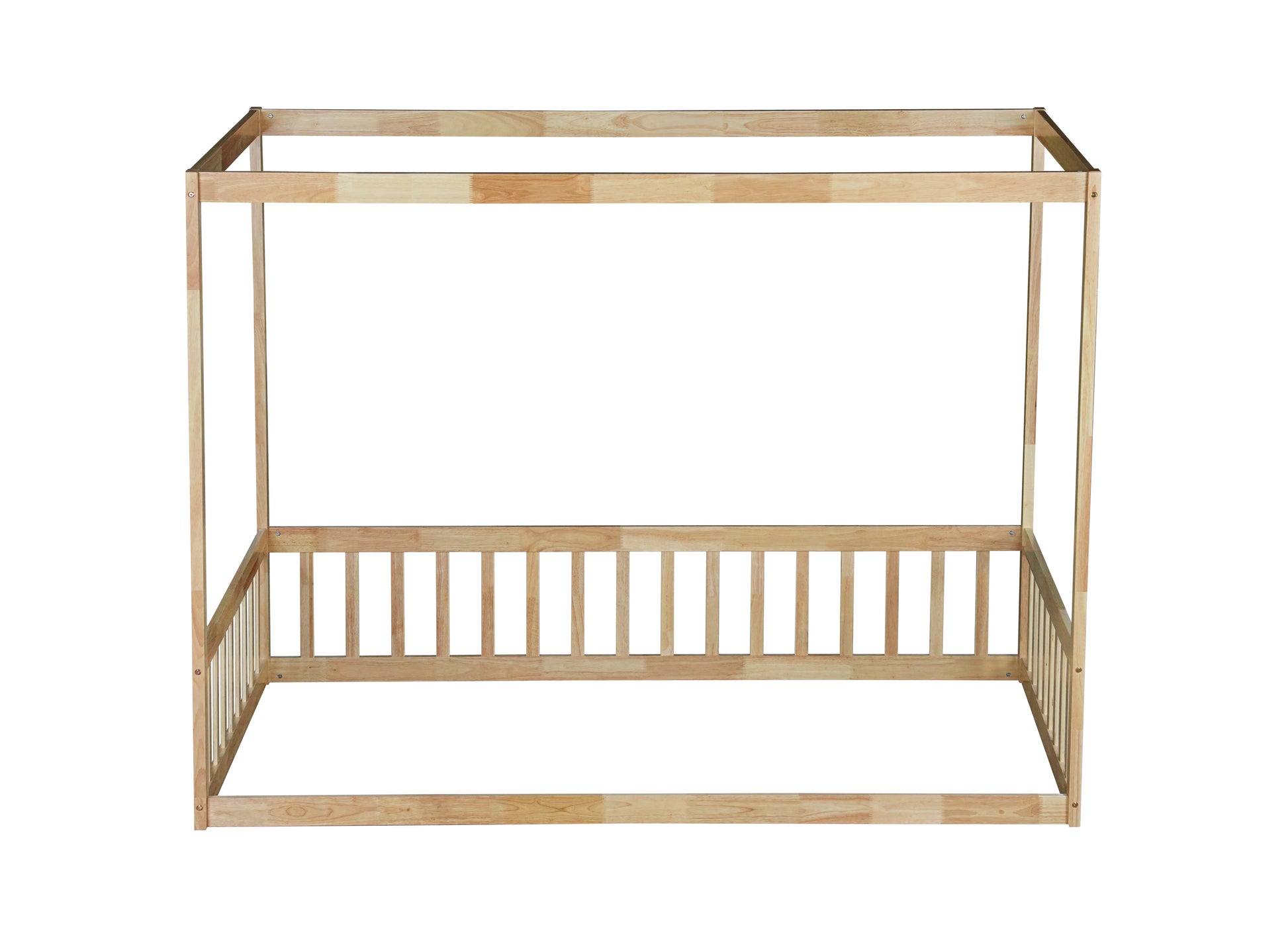 Twin Size Canopy Frame Floor Bed with Fence,Guardrails,Natural (Old Sku:W504P143279) image 6
