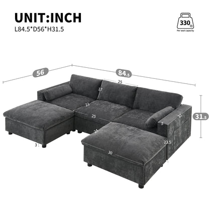 [NEW SKU of N723S7723E]84.5'' Modular Sectional Sofa with Storage Pockets, 5 Seat U Shaped Chenille Couch Set with Pillows, Free Combination Modern Cloud Sofa with Movable Ottoman image 2