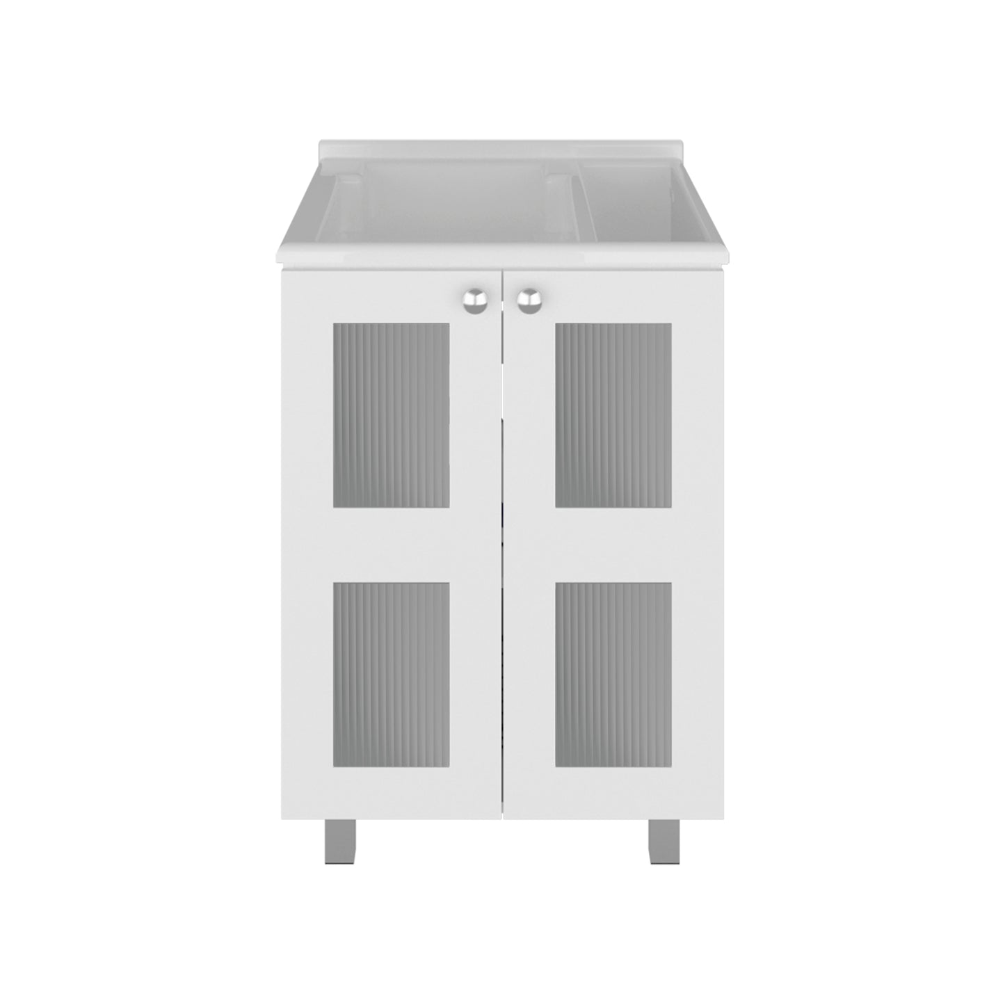 Haysi Utility Tub Cabinet with 2 frosted glass Doors, Resin Sink and 2 Interior Shelves Cabinet, Compact Vintage and Modern Bathroom Vanity image 4