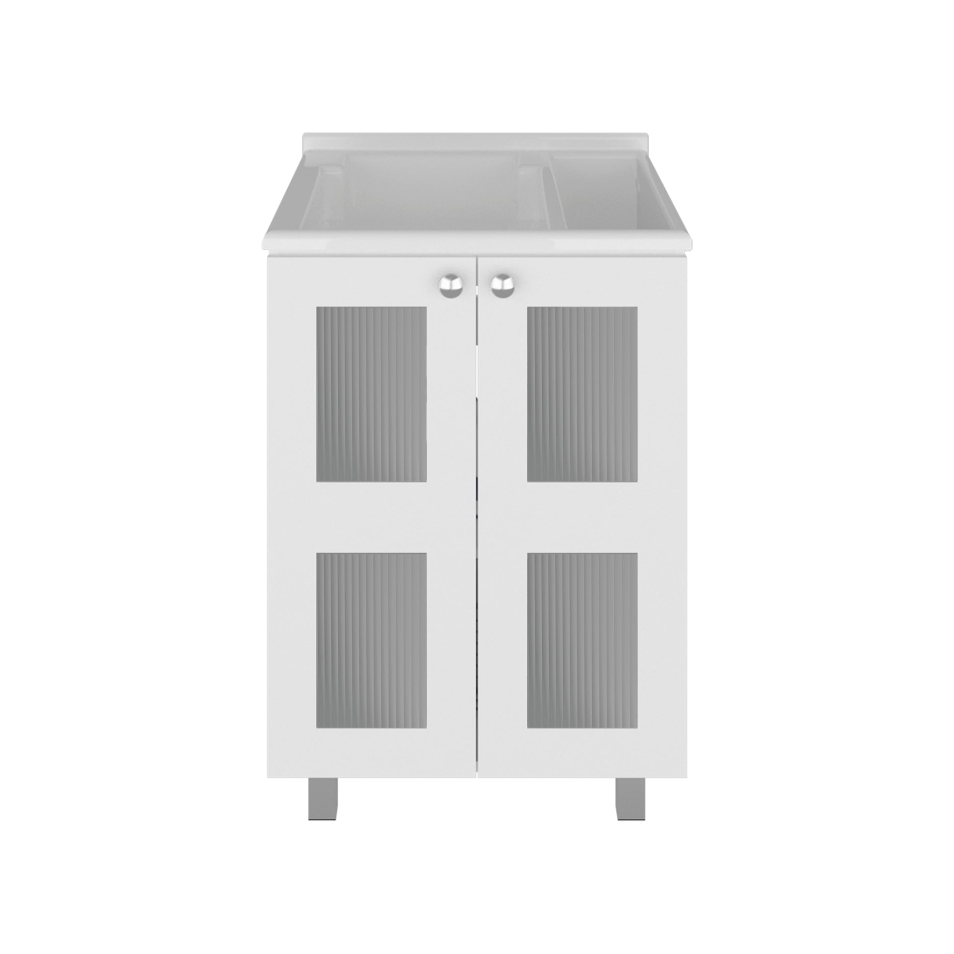 Haysi Utility Tub Cabinet with 2 frosted glass Doors, Resin Sink and 2 Interior Shelves Cabinet, Compact Vintage and Modern Bathroom Vanity image 4