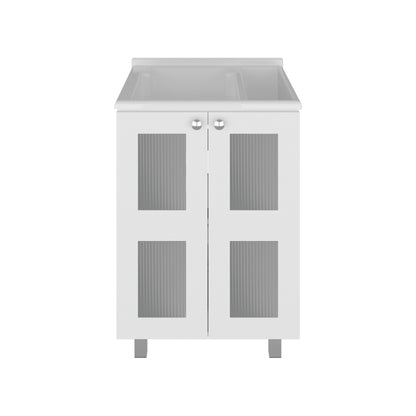 Haysi Utility Tub Cabinet with 2 frosted glass Doors, Resin Sink and 2 Interior Shelves Cabinet, Compact Vintage and Modern Bathroom Vanity image 4