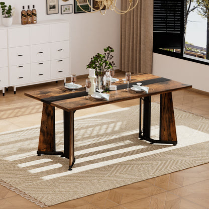 70.9"Rectangular Large Dining Table, Waterproof Large Desk for 8 People, Deluxe Family Dining Table with Adjustable Legs for Kitchen,Living Room,Office, Rustic Brown,70.9''W x 35.4''D x 30.3''H image 2
