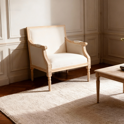 French Accent Chair Traditional Wood Frame Linen Upholstery Distressed Finish Home Decor, Single image 11