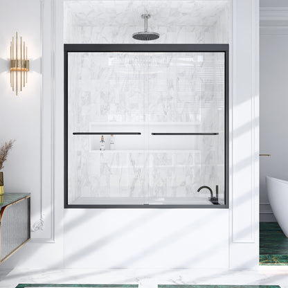 56"-60"W*60" H Semi-Frameless Double Sliding Shower Door, Bypass Shower Door, 1/4" (6mm) Thick SGCC Tempered Glass Door, Matte Black image 3