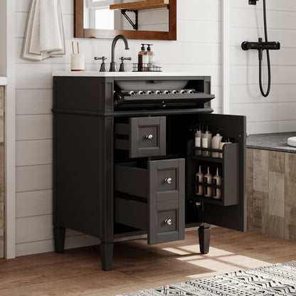 24'' Bathroom Vanity with Top Sink, Modern Bathroom Storage Cabinet with 2 Drawers and a Tip-out Drawer, Single Sink Bathroom Vanity image 4