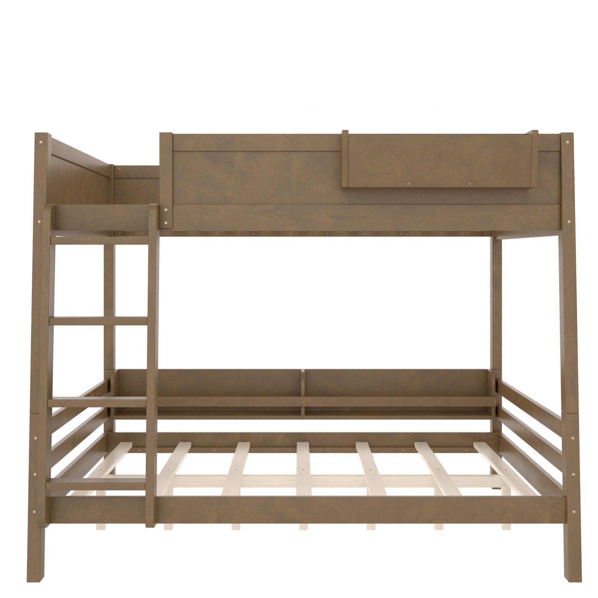 Queen Bunk Bed With Storage Shelf and Bookshelf,Wood Bunk Bed with Ladder and Guardrails,Detachable Design,Vintage brown image 6