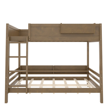 Queen Bunk Bed With Storage Shelf and Bookshelf,Wood Bunk Bed with Ladder and Guardrails,Detachable Design,Vintage brown image 6