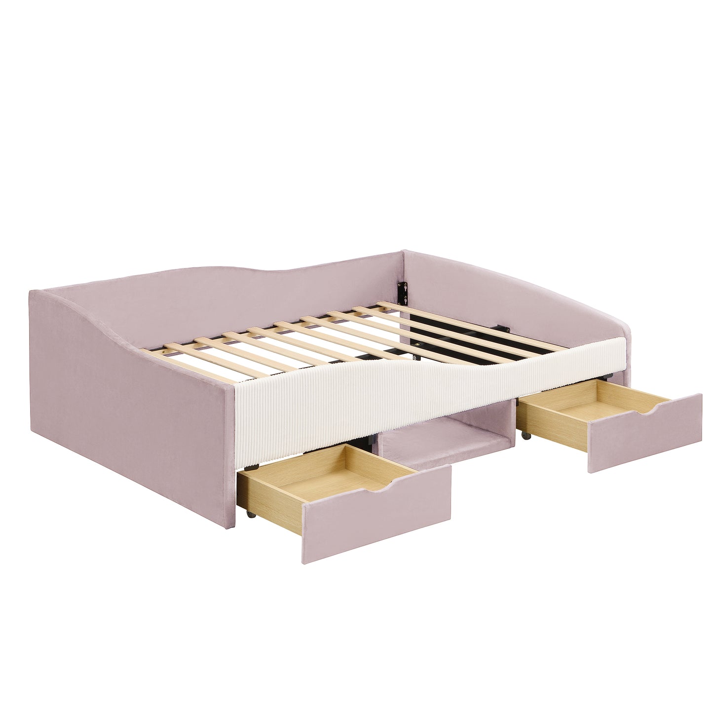 Full Size Upholstered Daybed Frame with 2 Storage Drawers, Pink image 7