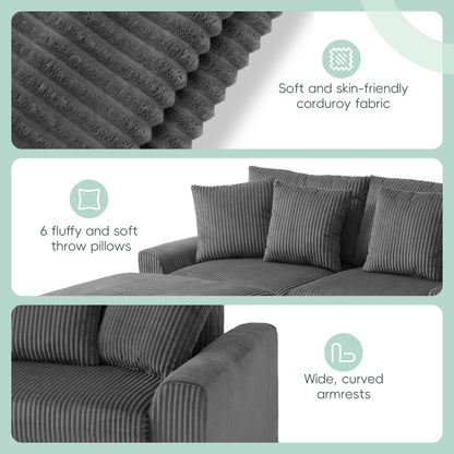 [VIDEO]141.5*64'' Corduroy Sectional Sofa with Bluetooth Speakers, U-Shaped Couch with Console, USB Charger, Cup Holders, Storage, Ottoman, Deep and Wide Seat Cloud Sofa for Living Room&Apartment image 6