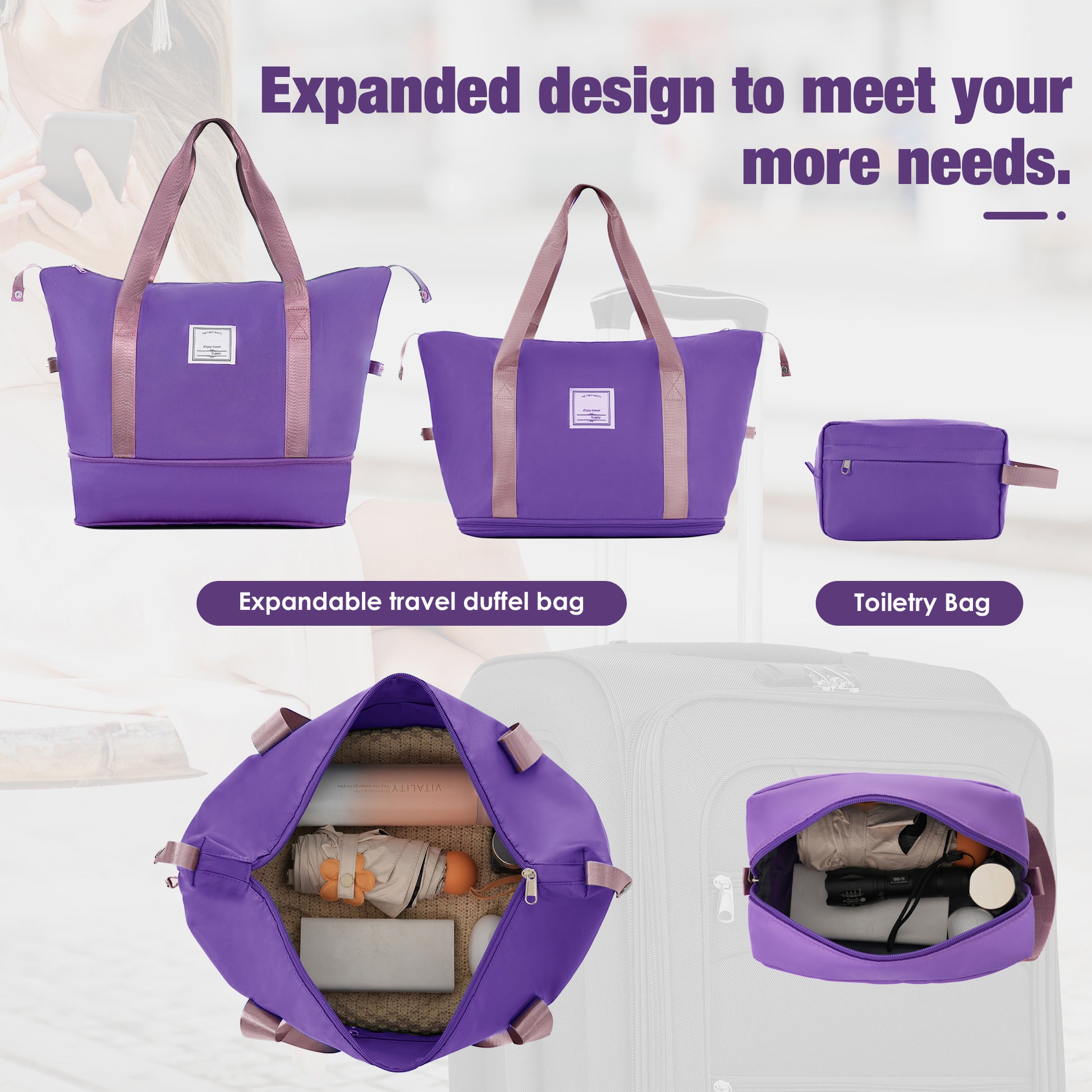 Softside Luggage Expandable 3 Piece Set Suitcase with Duffel Bag Upright Spinner Softshell Lightweight Luggage Travel Set-22/26/30 IN image 5