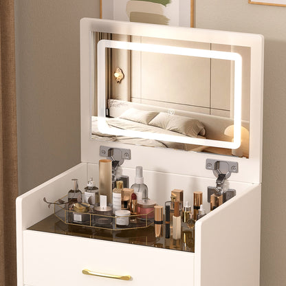3 in 1 Vanity Desk with open Top Mirror,Small Make Up Vanity Set with Visible Glass Desktop,Compact Makeup Vanity with 3 Drawers,Dressing Table for Bedroom image 5