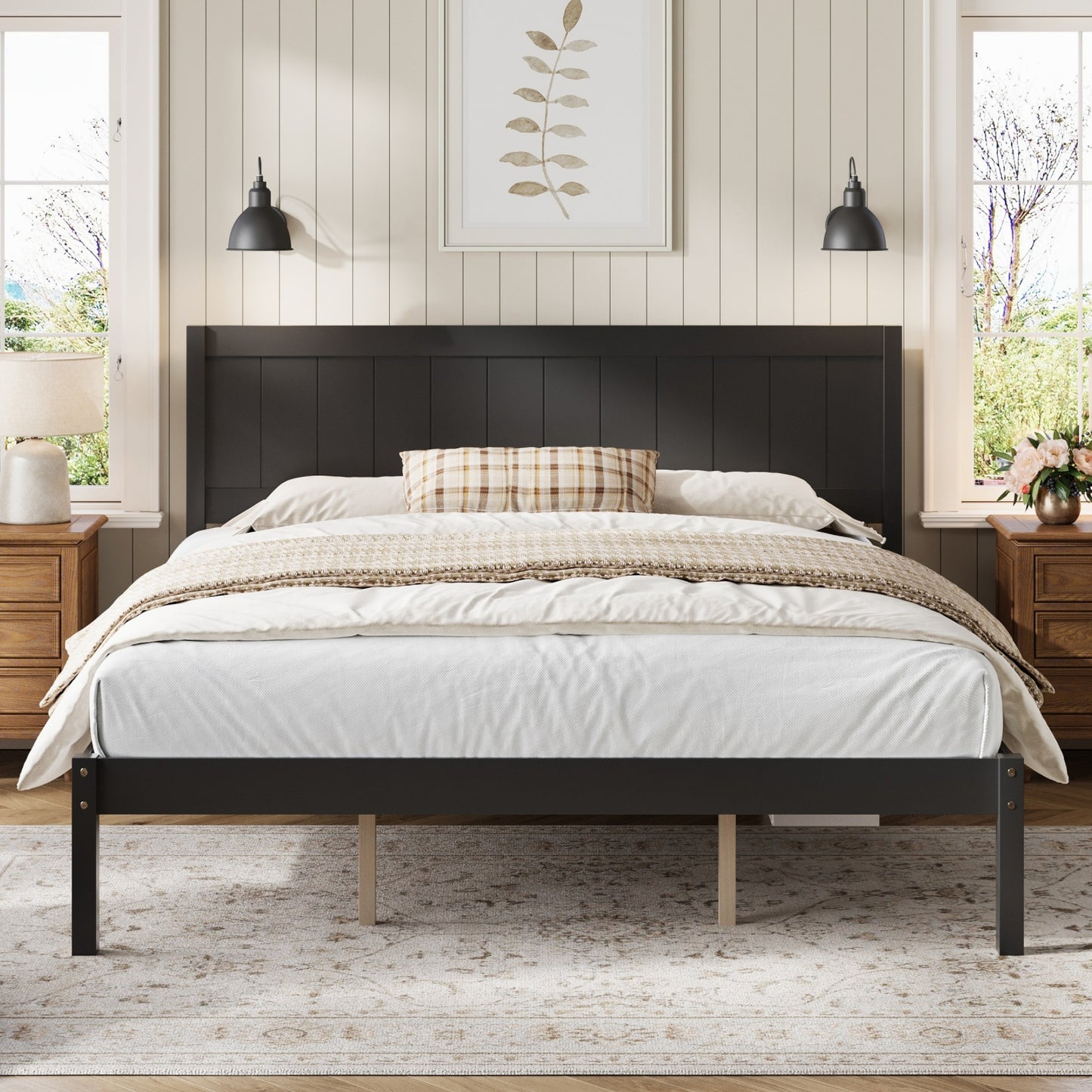 Platform Bed Frame with Headboard, Wood Slat Support, No Box Spring Needed,King,Espresso image 1