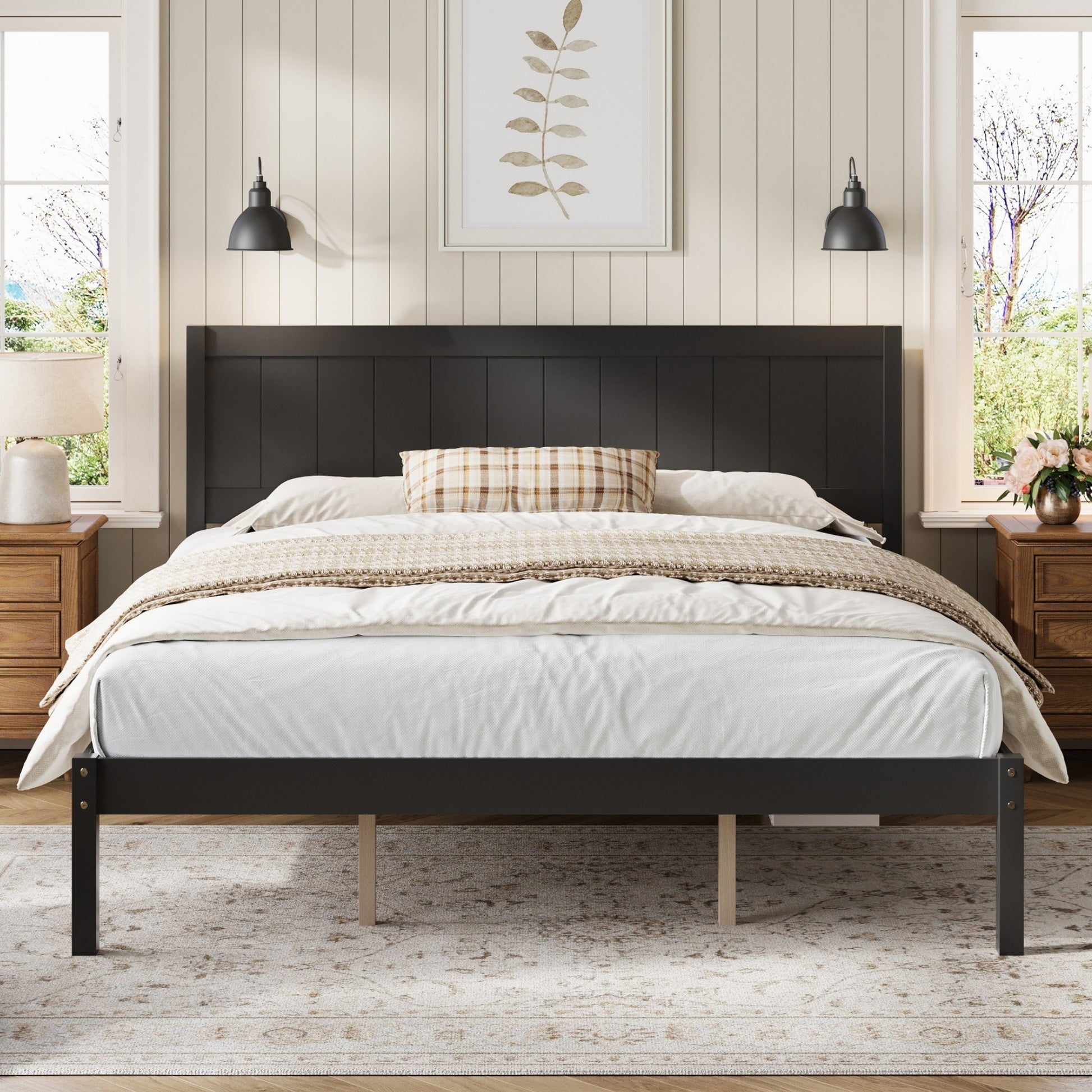 Platform Bed Frame with Headboard, Wood Slat Support, No Box Spring Needed,King,Espresso image 1