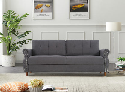 Transitional Button Tufted Loveseat Sofa, Rolled Arm with Nailhead Trim Polyester Fabric 3-Seater Couch, Solid Pine Frame Round Rubber Legs for Living Room, Multi Colors Option image 1