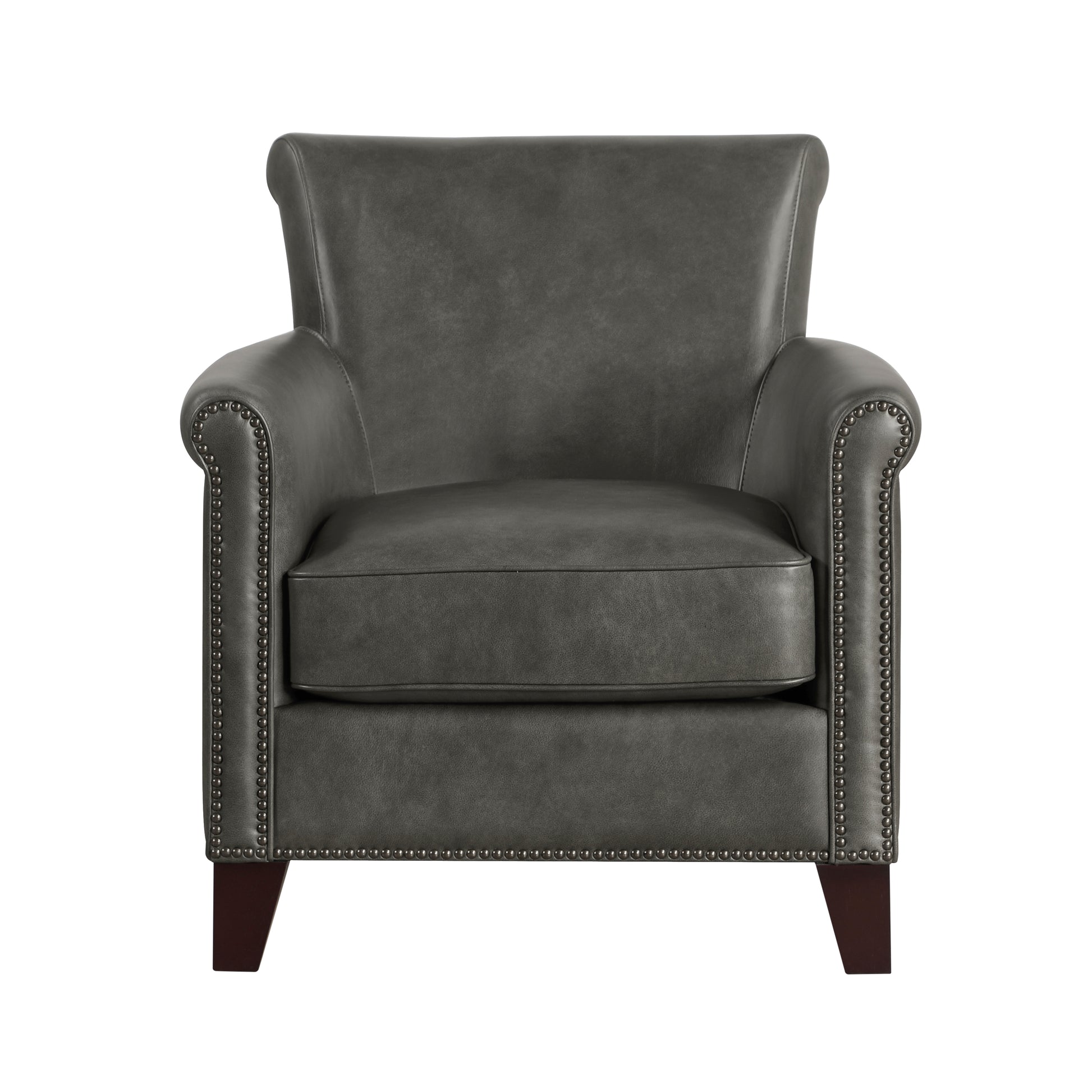 Traditional Accent Chair Gray Leather Upholstery Nailhead Trim Solid Wood Luxury Home Office Furniture 1pc image 2