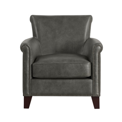 Traditional Accent Chair Gray Leather Upholstery Nailhead Trim Solid Wood Luxury Home Office Furniture 1pc image 2