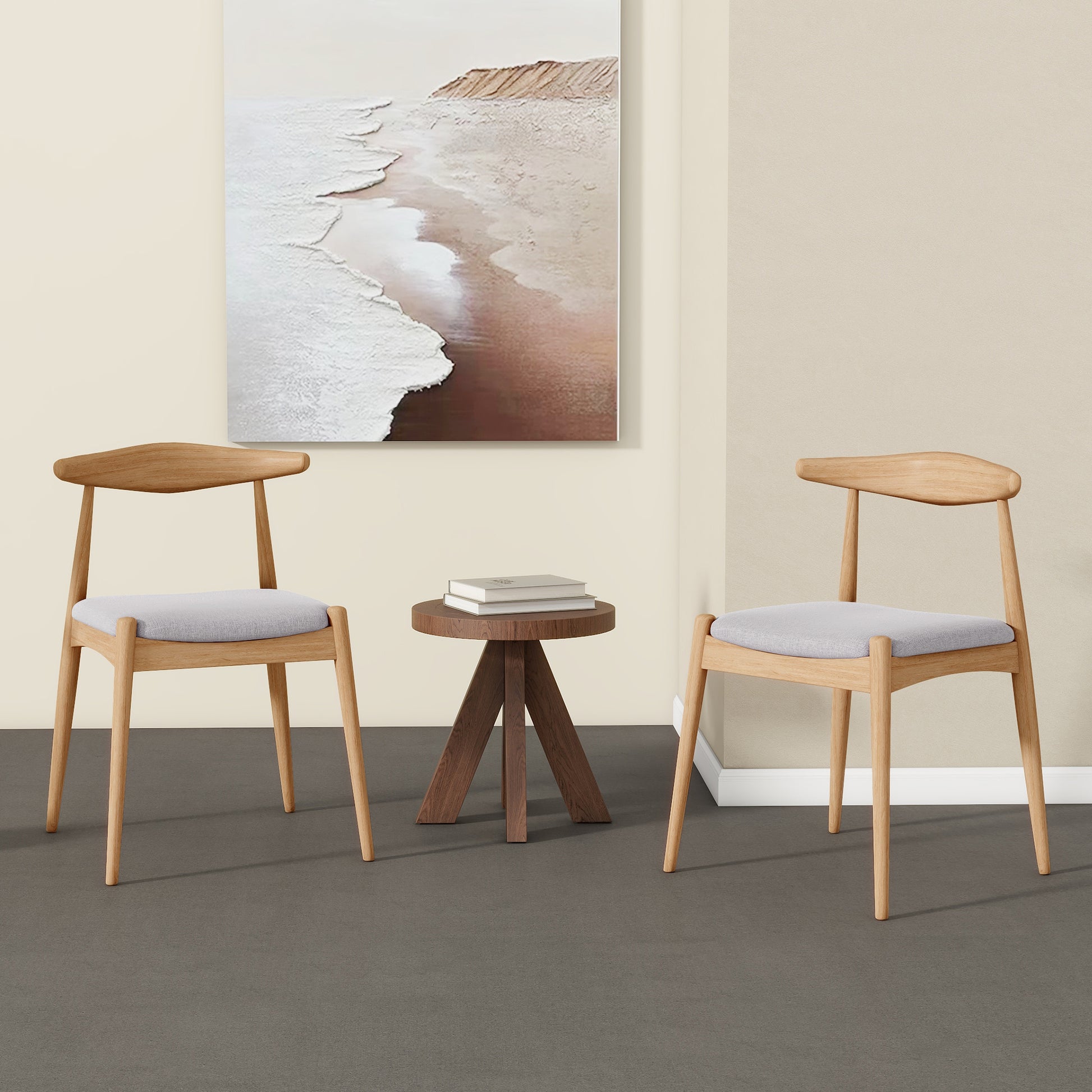 Set of 2 Rubberwood Dining Chairs with Ergonomic Backrest & Comfort Cushions, Natural+Beige (same sku: 59296.00FBEI) image 1