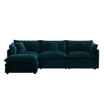 Free Combination Comfy Upholstery Modular Oversized L Shaped Sectional Sofa With Reversible Ottoman, Blue Chenille image 4