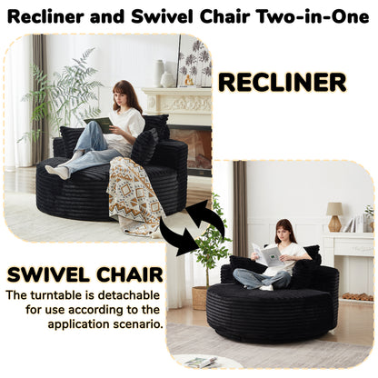 55''L Corduroy Foam Single Swivel Chair, Fluffy Modern Sleeper, 360 Degree Swivel Chair for Living Room, Bedroom, Lounge and Projection Room image 6