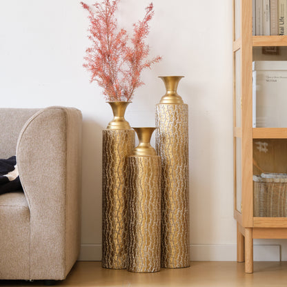 Metal decorative vases High distress metal center vases with growing vine patterns, set of 3 vases for home decoration 34 ", 29 ", 25 "H, gold image 2