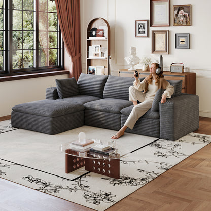 102" Cloud Sofa,Corduroy Fabric,Deep Seat Couches,Double-layer design,Removable Cushion,No Assembly, DIY Combination for Living room, Bedroom,Conference room,Apartment,Dark Grey image 2