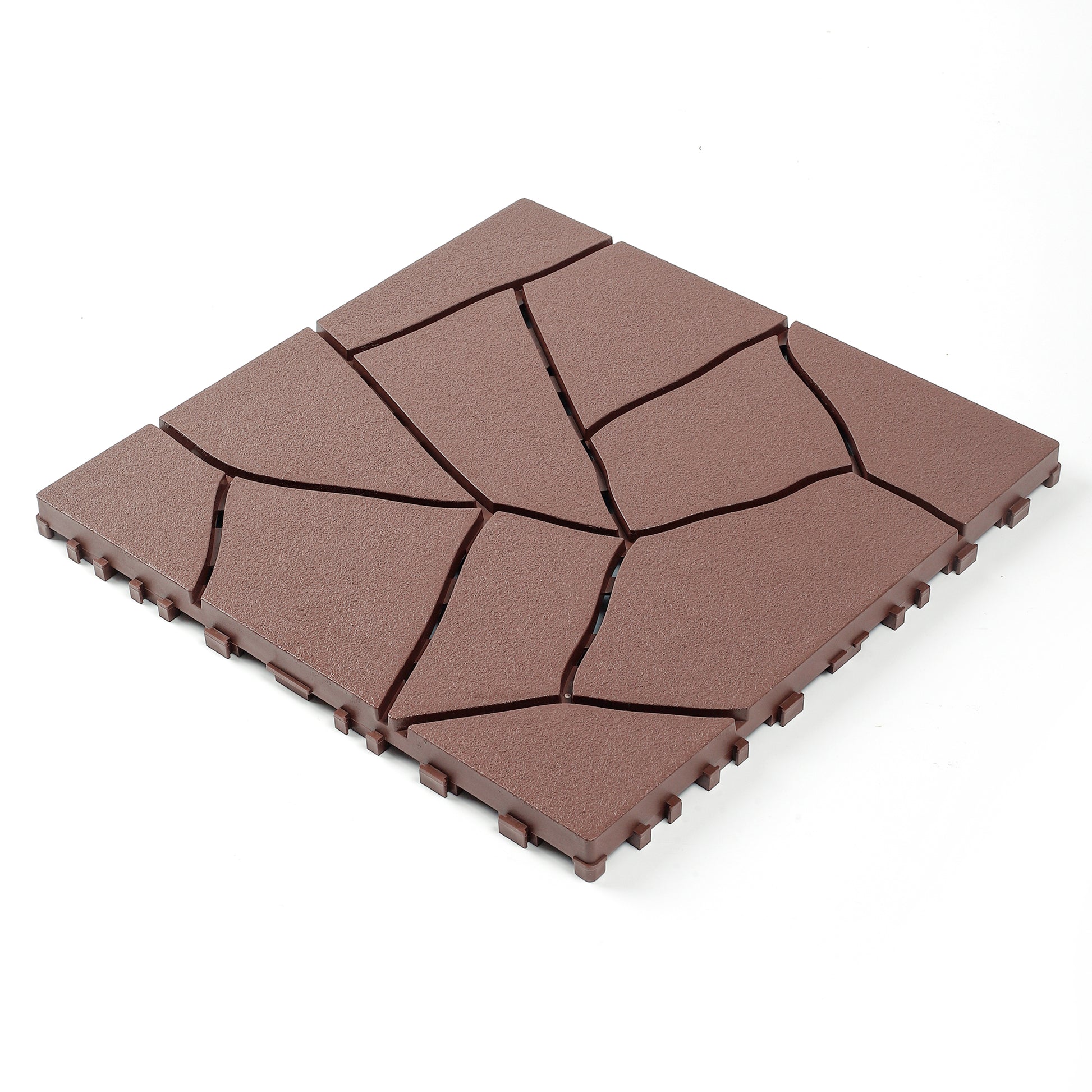 Stone Style 12" Patio Deck Tiles, DIY Module Interlocking Decking Tiles Floor Tile Outdoor and Indoor,Easy and Quick Installation Court Tiles for Porch Poolside Balcony Backyard 44pcs, Brown image 1