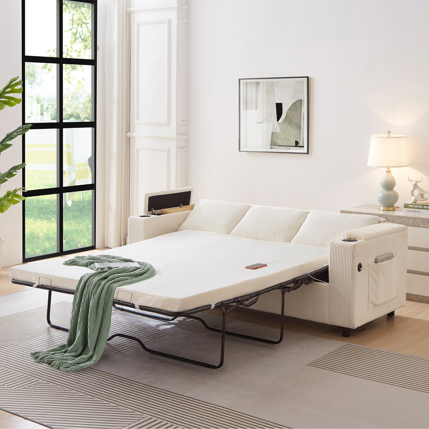 81" Large Sleeper Sofa with Sofa Matterss,Queen Size Pull Out Sofa Bed,2-in-1 Sleeper Sofa for Living Room, Apartment and Small Space. image 10