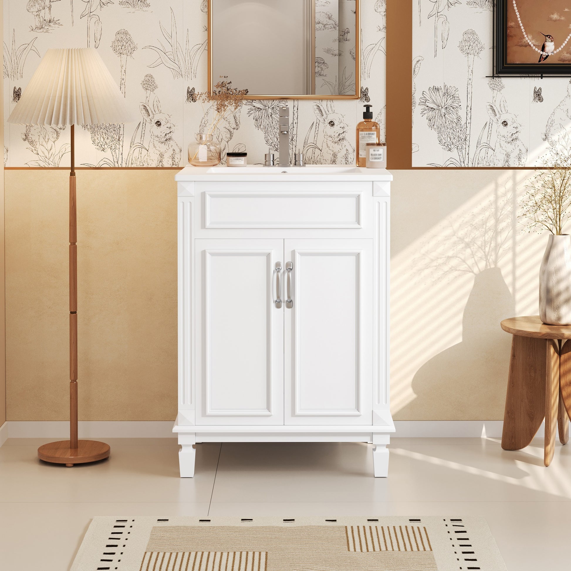 24'' Bathroom Vanity with Top Sink, Modern Bathroom Storage Cabinet with 2 Soft-Closing Doors and Adjustable Shelf, Solid Wood Frame image 2