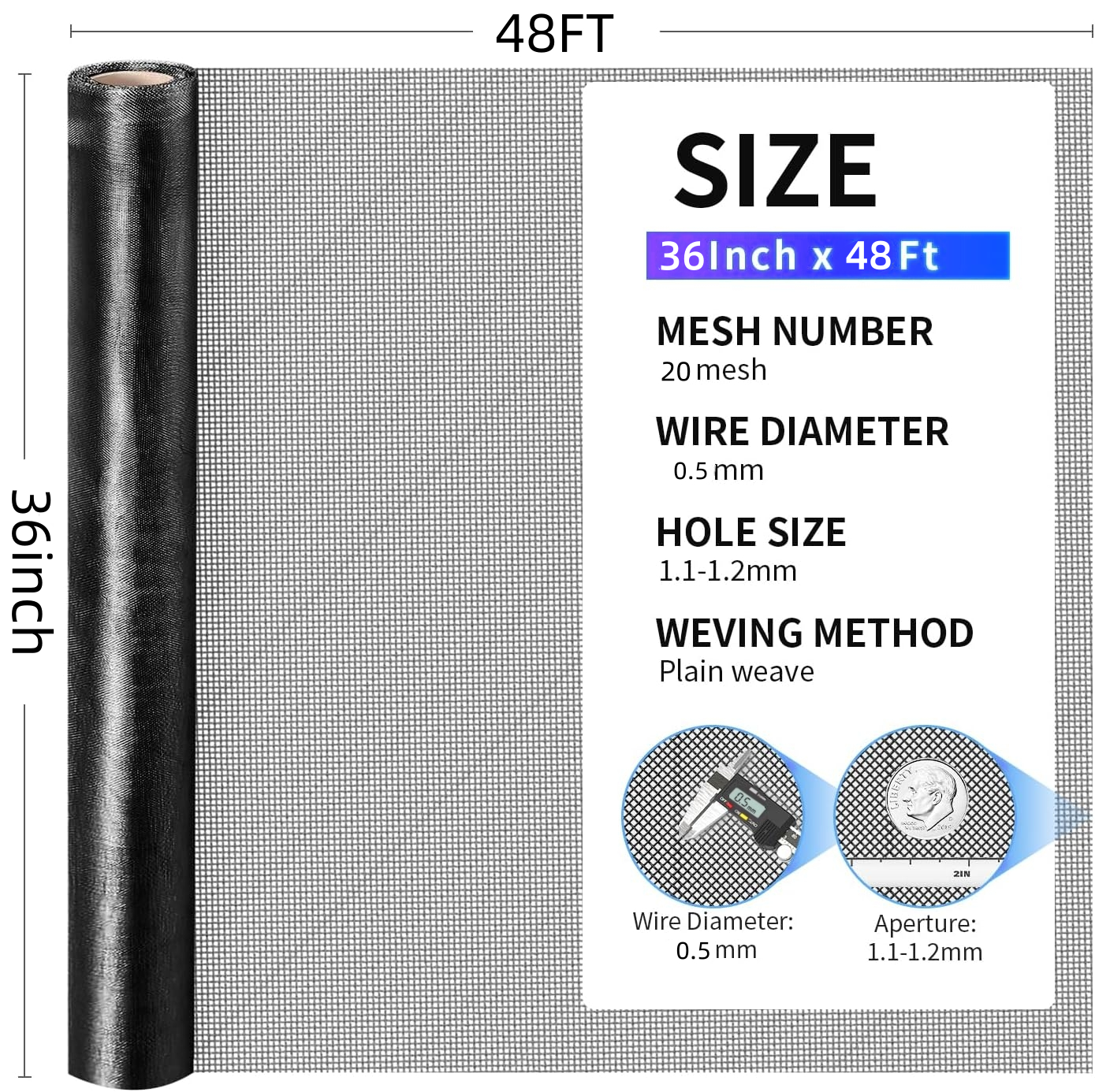 36 in × 48 ft 304 stainless steel window screen roll, black high-transparency screen replacement, durable metal mesh, suitable for doors, patios, porches, DIY-friendly, easy to cut and install image 2
