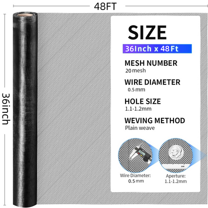 36 in × 48 ft 304 stainless steel window screen roll, black high-transparency screen replacement, durable metal mesh, suitable for doors, patios, porches, DIY-friendly, easy to cut and install image 2
