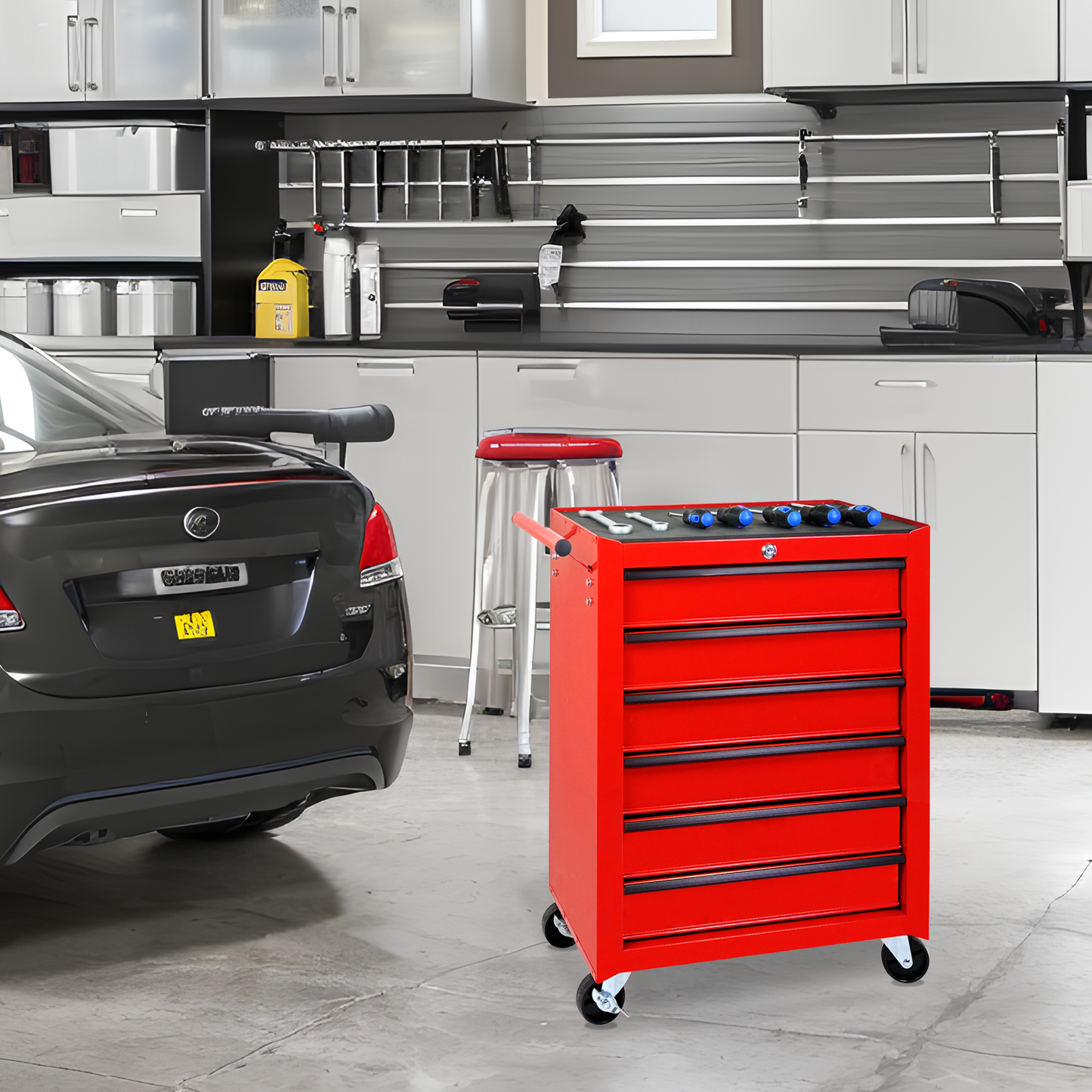 Rolling Metal Tool Chest with 6 Drawers, 20" 6-Drawer Tool Chest Cabinet with Ball Bearing Drawer Slides, Steel Tool Storage Box Organizer -RED image 12