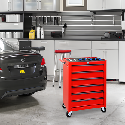 Rolling Metal Tool Chest with 6 Drawers, 20" 6-Drawer Tool Chest Cabinet with Ball Bearing Drawer Slides, Steel Tool Storage Box Organizer -RED image 12