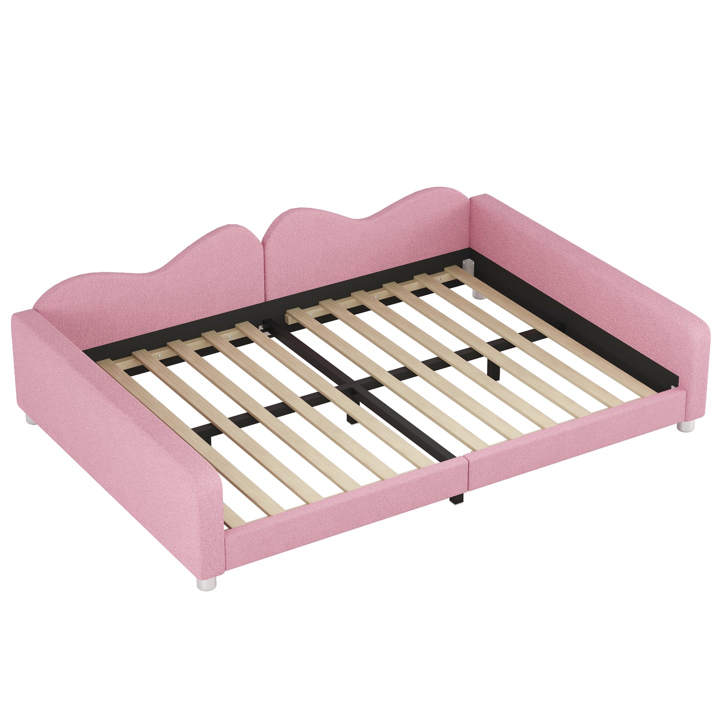 Full size Upholstered Daybed, Sherpa Fabric Sofabed with Cloud-Shaped Backrest, No Box-spring Needed, Pink(Old SKU: WF532069AAH) image 4