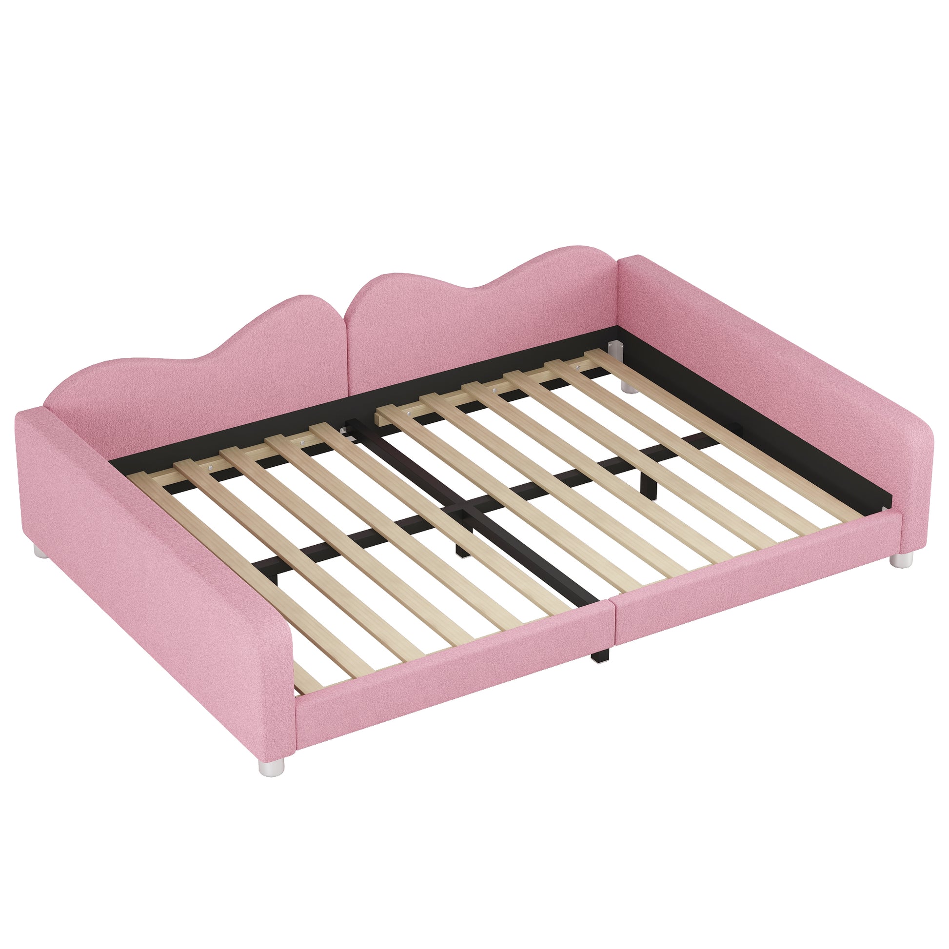 Full size Upholstered Daybed, Sherpa Fabric Sofabed with Cloud-Shaped Backrest, No Box-spring Needed, Pink(Old SKU: WF532069AAH) image 4