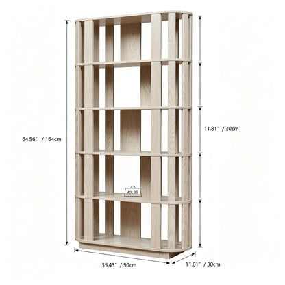 Wooden Oval Open Bookshelf, MDF Grid Frame Freestanding Bookcase, 5-Tier Easy Assembly Storage Display Rack for Living Room Home Office Decor, DIY Free Combination Storage Cabinet Study Room image 11