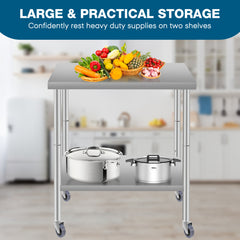 24''*18'' Commercial Work Table for Restaurant and Home Stainless Steel Kitchen Prep Table with Under Shelf and wheels