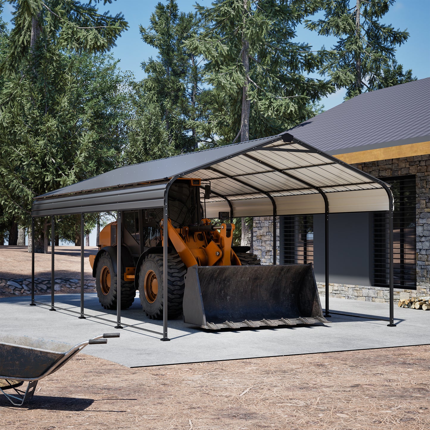 12X20 FT Metal Carport, Outdoor Car Shelter All Weather, Heavy Duty Outdoor Galvanized Car Shelter for Car Boat Truck and SUVs Black image 5