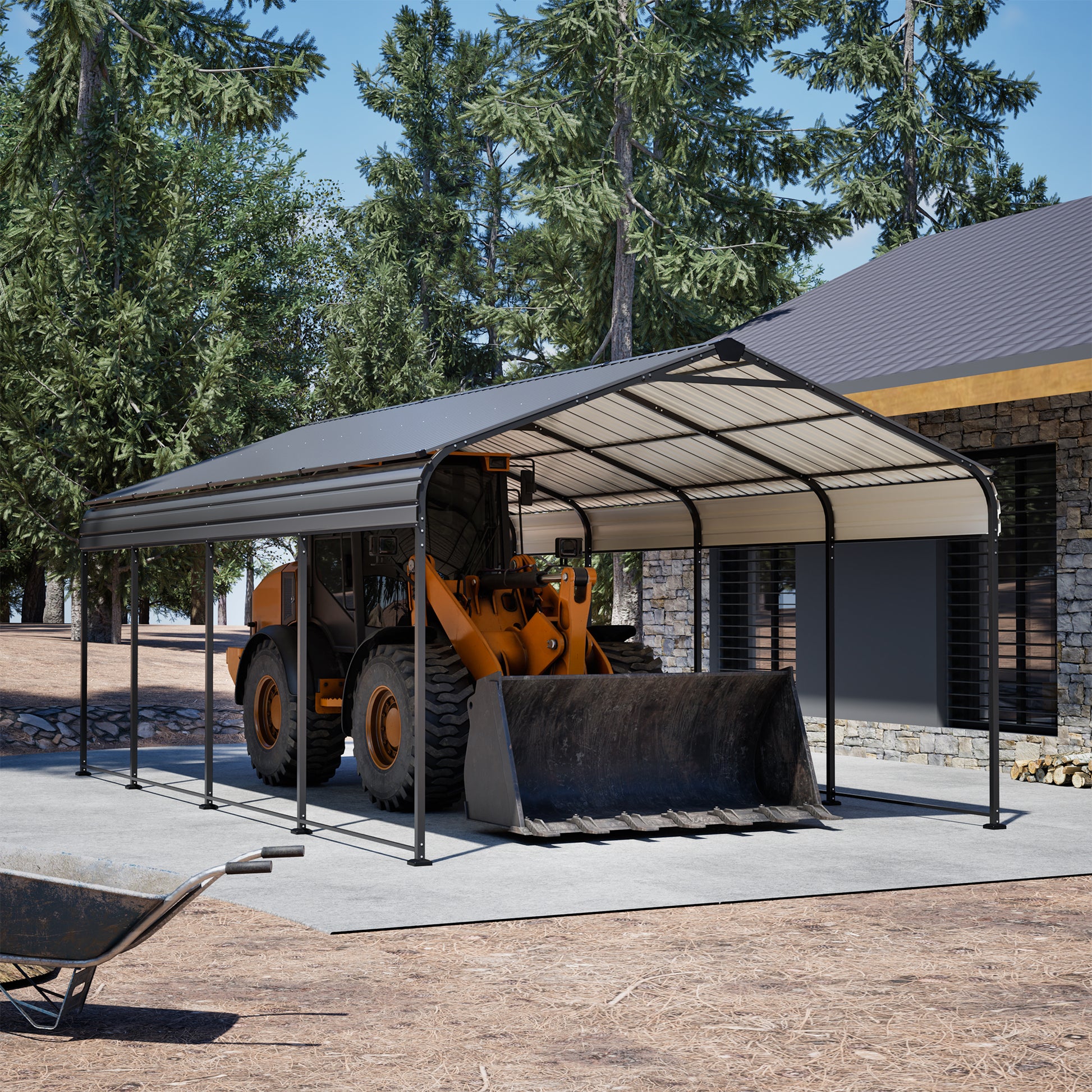12X20 FT Metal Carport, Outdoor Car Shelter All Weather, Heavy Duty Outdoor Galvanized Car Shelter for Car Boat Truck and SUVs Black image 5