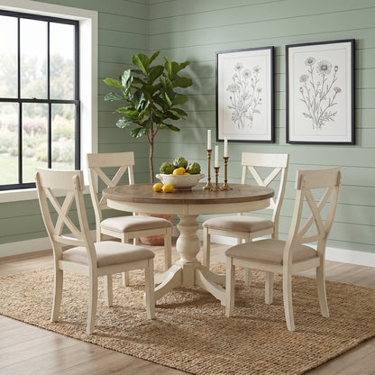 Prato Round Antique White and Distressed Oak Two-tone Finish Wood Dining Table image 8
