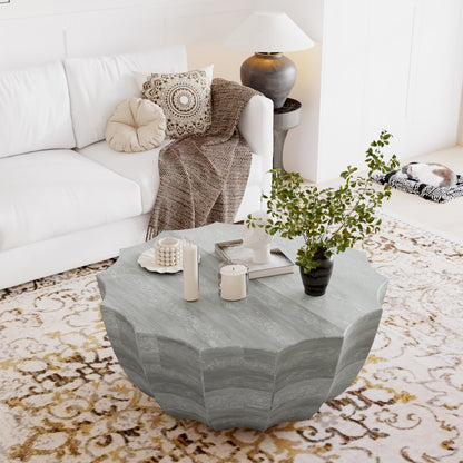 35.43" Modern Outdoor and Indoor Waterproof Coffee Table, Durable MgO Cement Design, Suitable for Terraces, Gardens, Backyards and Living Rooms (Marble white) image 11