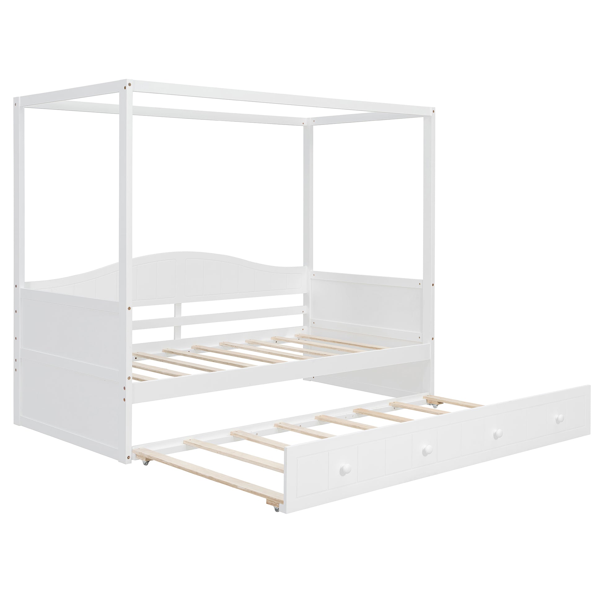 Twin Size Canopy Day Bed with twin size Trundle, White(Old SKU:N708P373423K) image 4