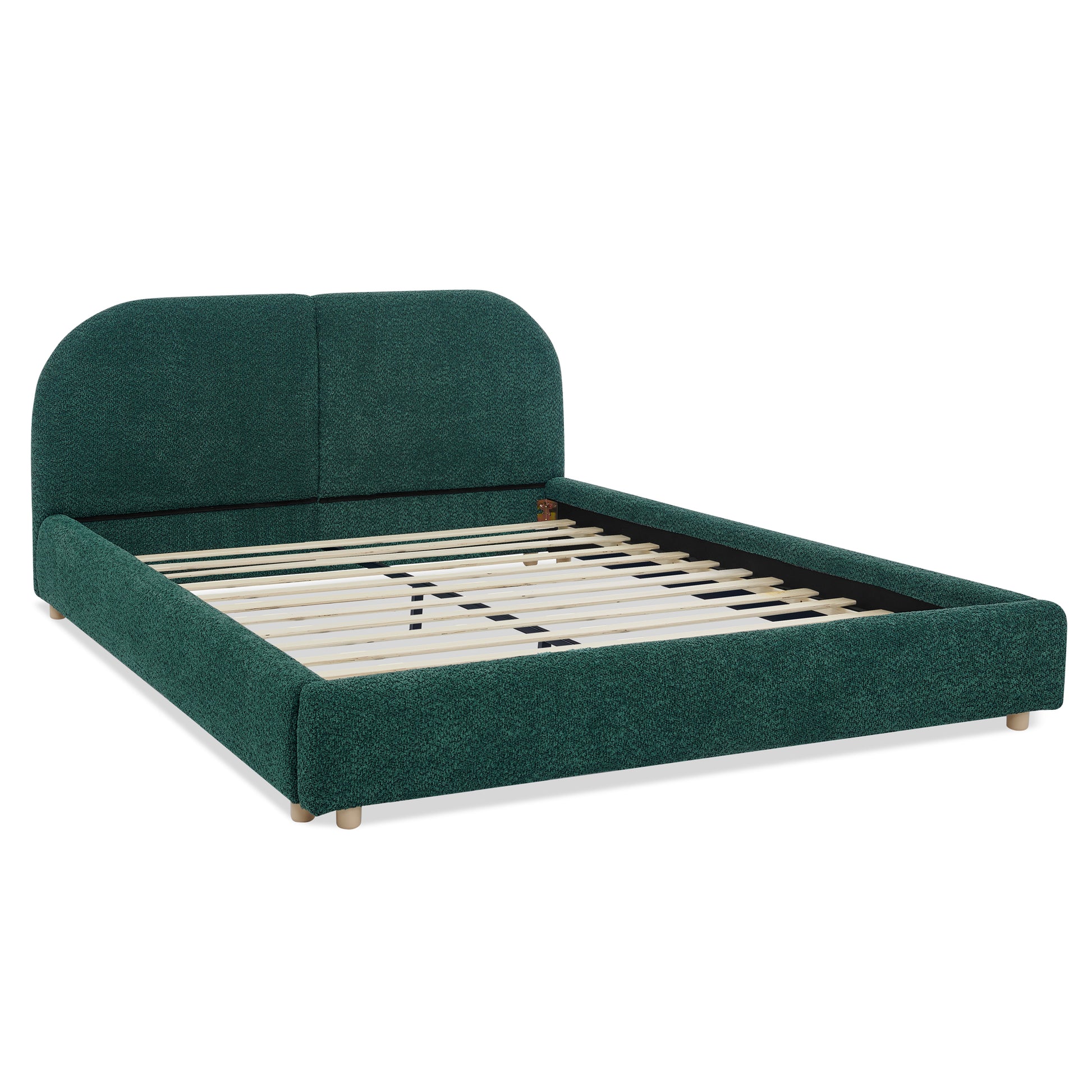 Queen Size Upholstered Bed Frame, Modern Minimalist Style with Tall Curved Headboard, Premium Circle Yarn Fabric & Sturdy Leg Support, Mattress Not Included-Green image 8