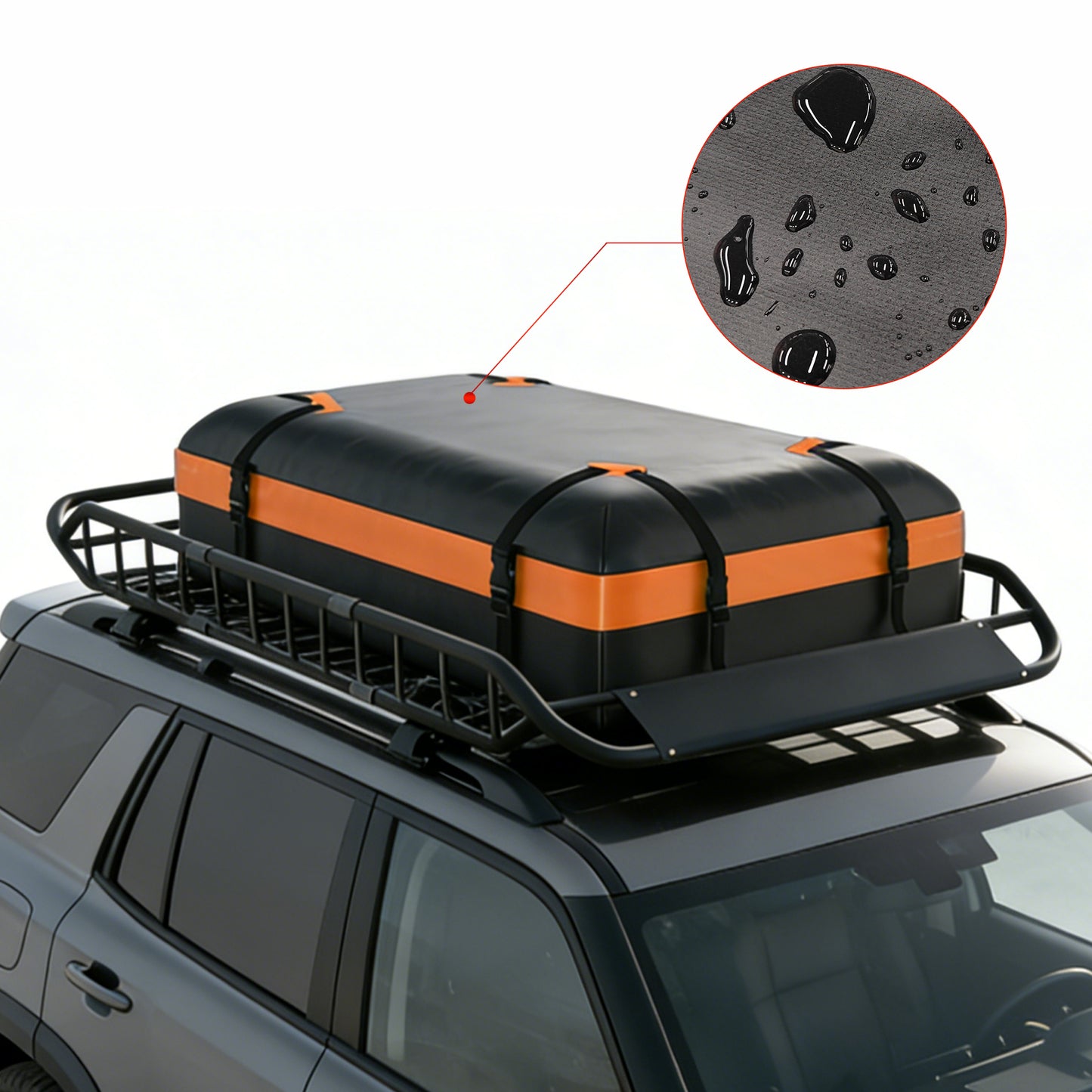 Roof Rack Cargo Basket 50"(L) x 36"(W) x 5.1"(H) Extendable Universal Rooftop Luggage Carrier for Truck Cars SUV with Waterproof Cargo Bag, Cargo Net, Ratchet Straps & Outdoor Combination Lock image 4