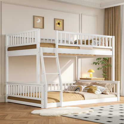 Full XL over Queen Bunk Bed with Ladder and Guardrails, White image 1