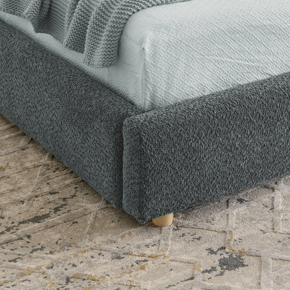King Size Upholstered Bed Frame Modern Minimalist Style - Circle Yarn Fabric, Tall Curved Headboard, Sturdy Leg Support & Wheeled Drawer Storage, Mattress Not Included - Dark Gray image 7