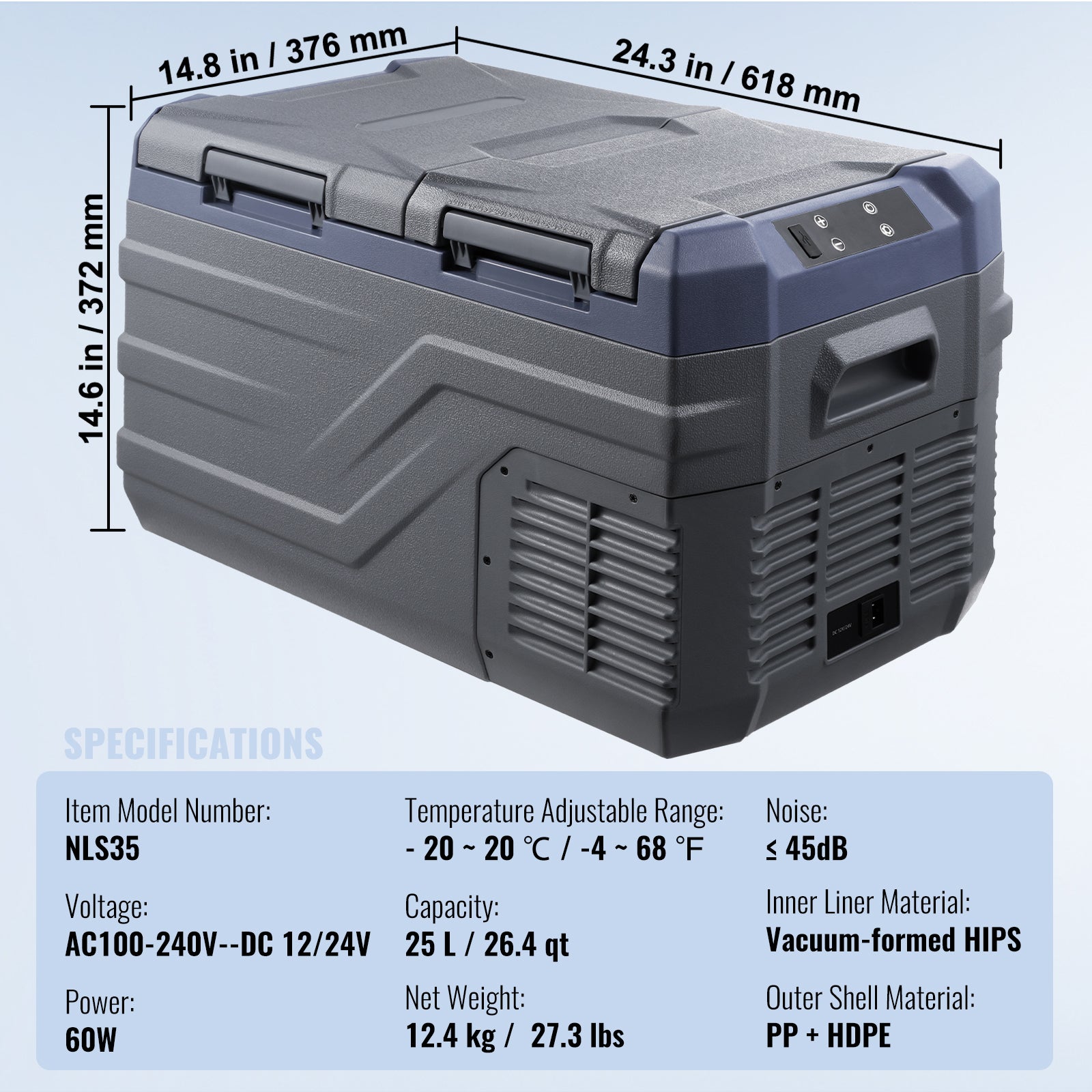 Car Refrigerator, 12 Volt Car Refrigerator Fridge, 25 L Dual Zone Portable Freezer, -4℉-68℉ Adjustable Range, 12/24V DC and 100-240V AC Compressor Cooler for Outdoor, Camping, RV image 10