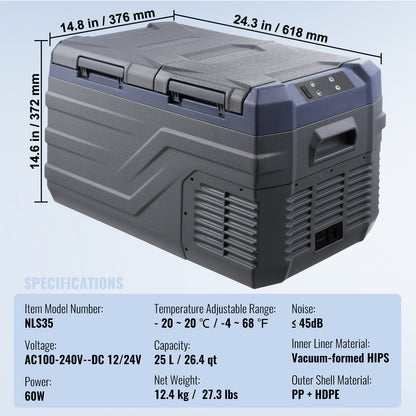 Car Refrigerator, 12 Volt Car Refrigerator Fridge, 25 L Dual Zone Portable Freezer, -4℉-68℉ Adjustable Range, 12/24V DC and 100-240V AC Compressor Cooler for Outdoor, Camping, RV image 10