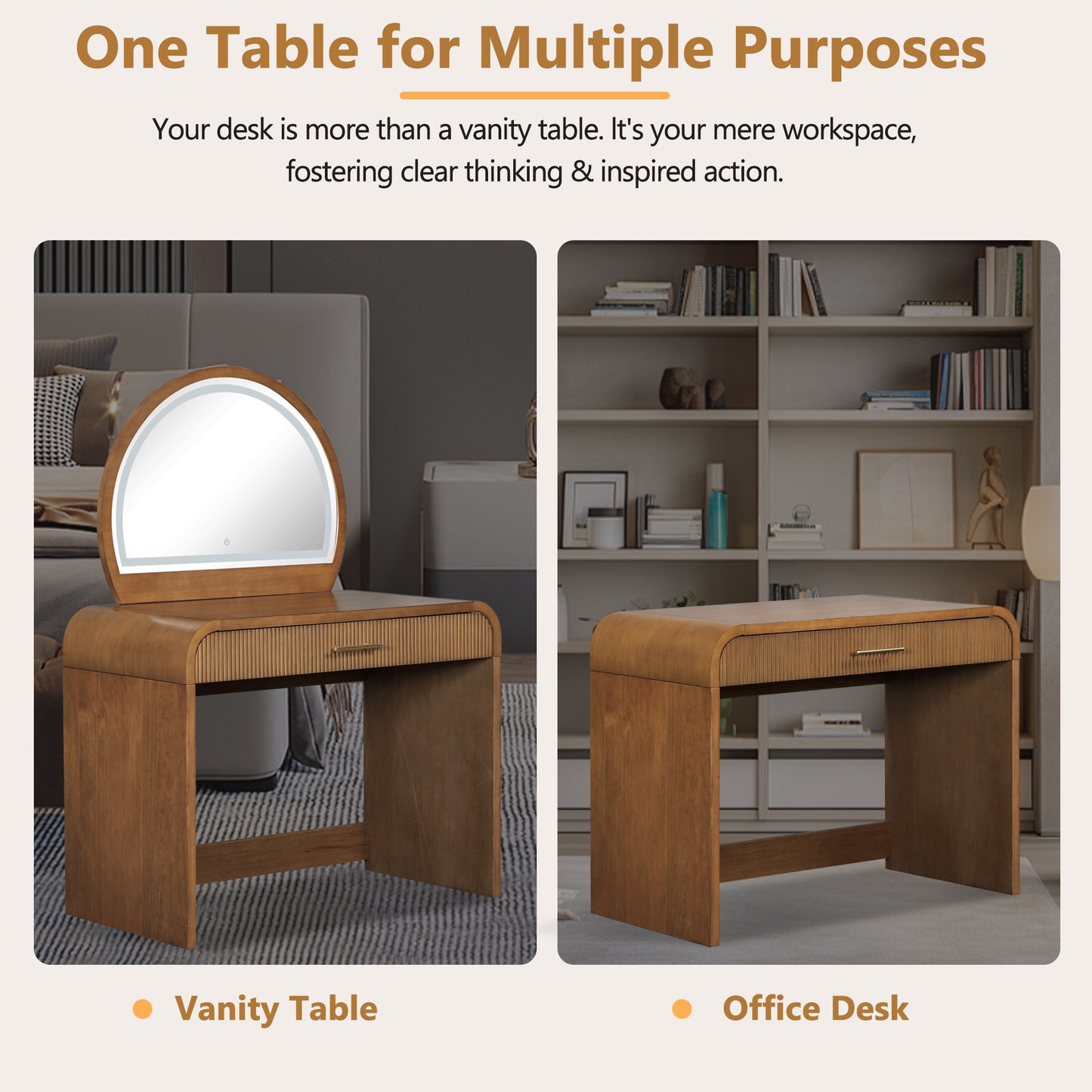 39" Makeup Vanity Table with Mirror Touch Screen Lighted Mirror, Dressing Table with Drawer for Bedroom, Espresso image 6