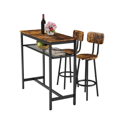 Bar table, equipped with 2 bar stools, with backrest and partition (Rustic Brown) image 10
